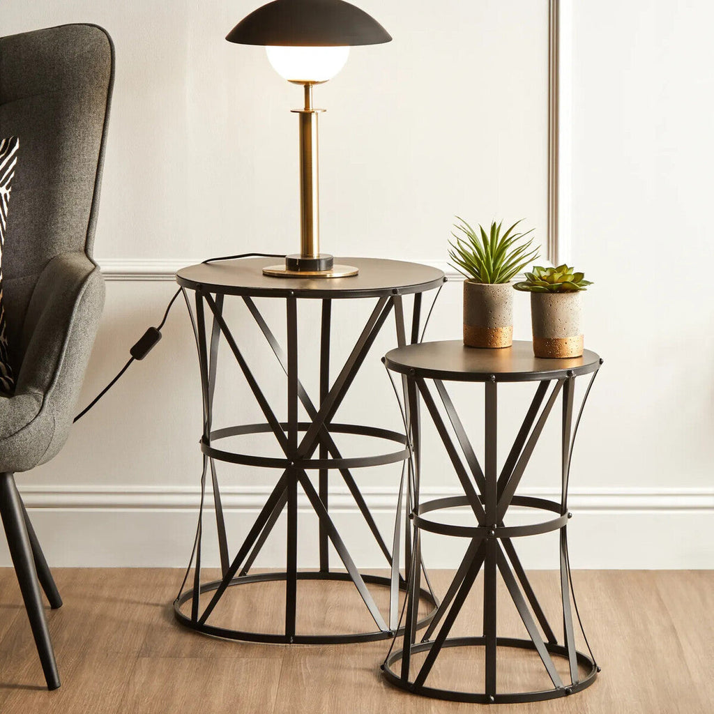 Orsina Avantis Black Round Metal Nesting Side Tables - Set of 2