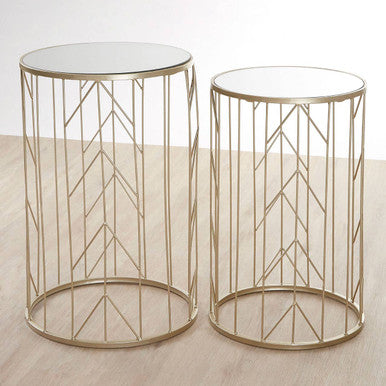 Orsina Avantis Art Deco Side Tables – Set of 2 Champagne Mirrored
