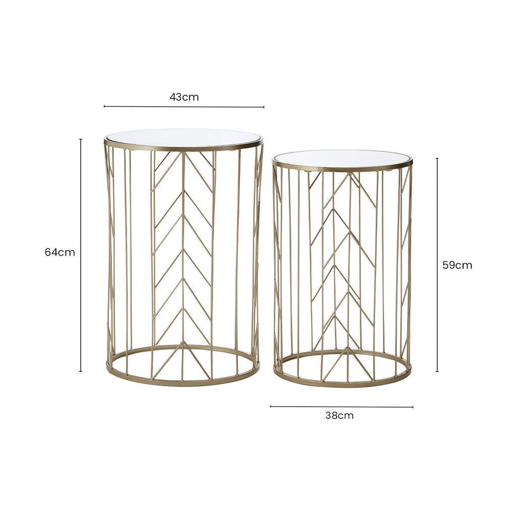 Orsina Avantis Art Deco Side Tables – Set of 2 Champagne Mirrored