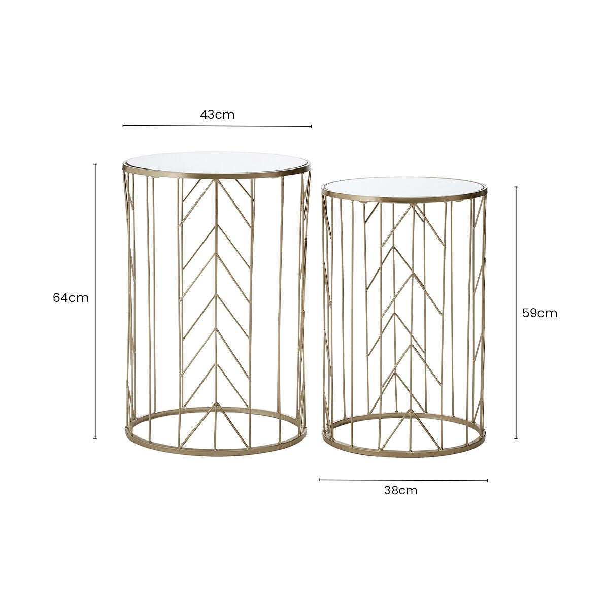 Orsina Avantis Art Deco Side Tables – Set of 2 Champagne Mirrored