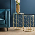 Orsina Avantis Art Deco Side Tables – Set of 2 Champagne Mirrored