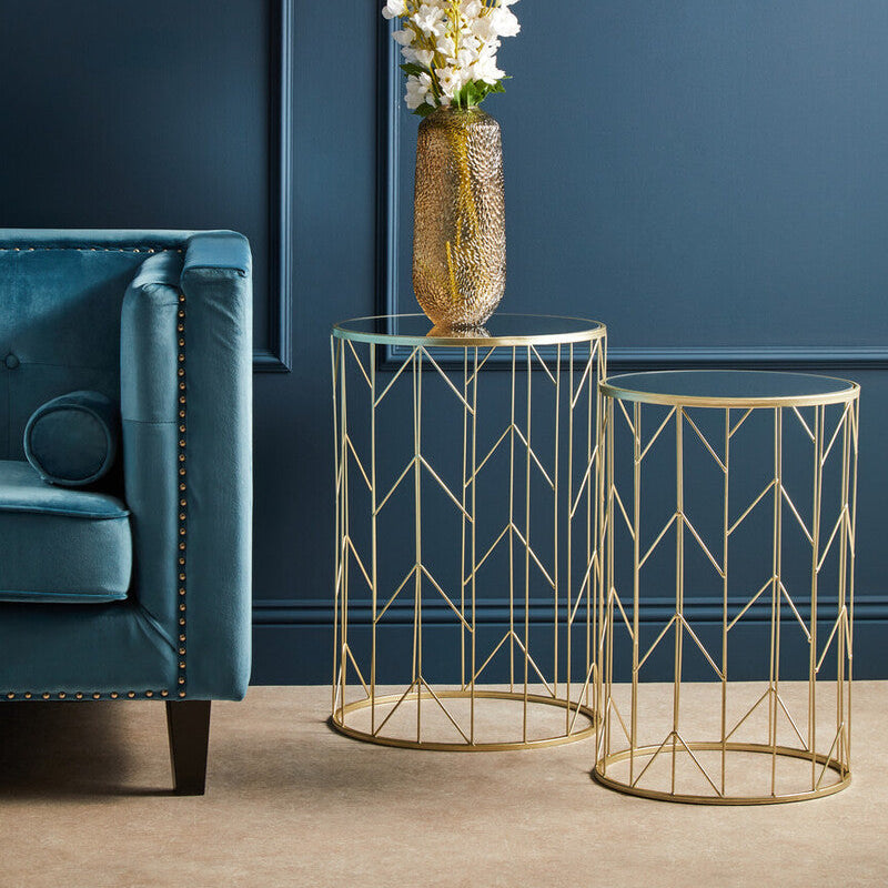 Orsina Avantis Art Deco Side Tables – Set of 2 Champagne Mirrored