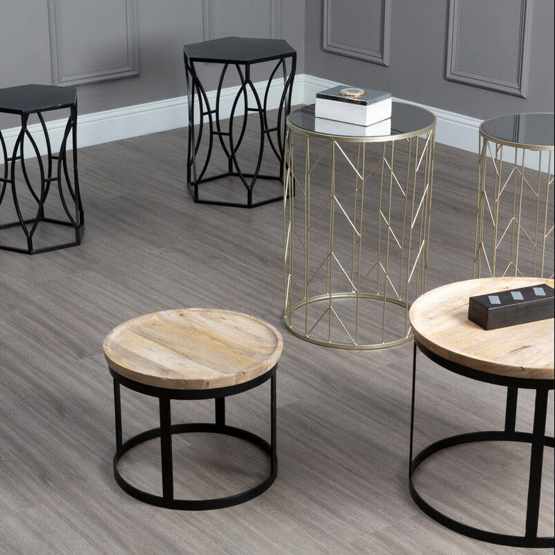 Orsina Avantis Art Deco Side Tables – Set of 2 Champagne Mirrored