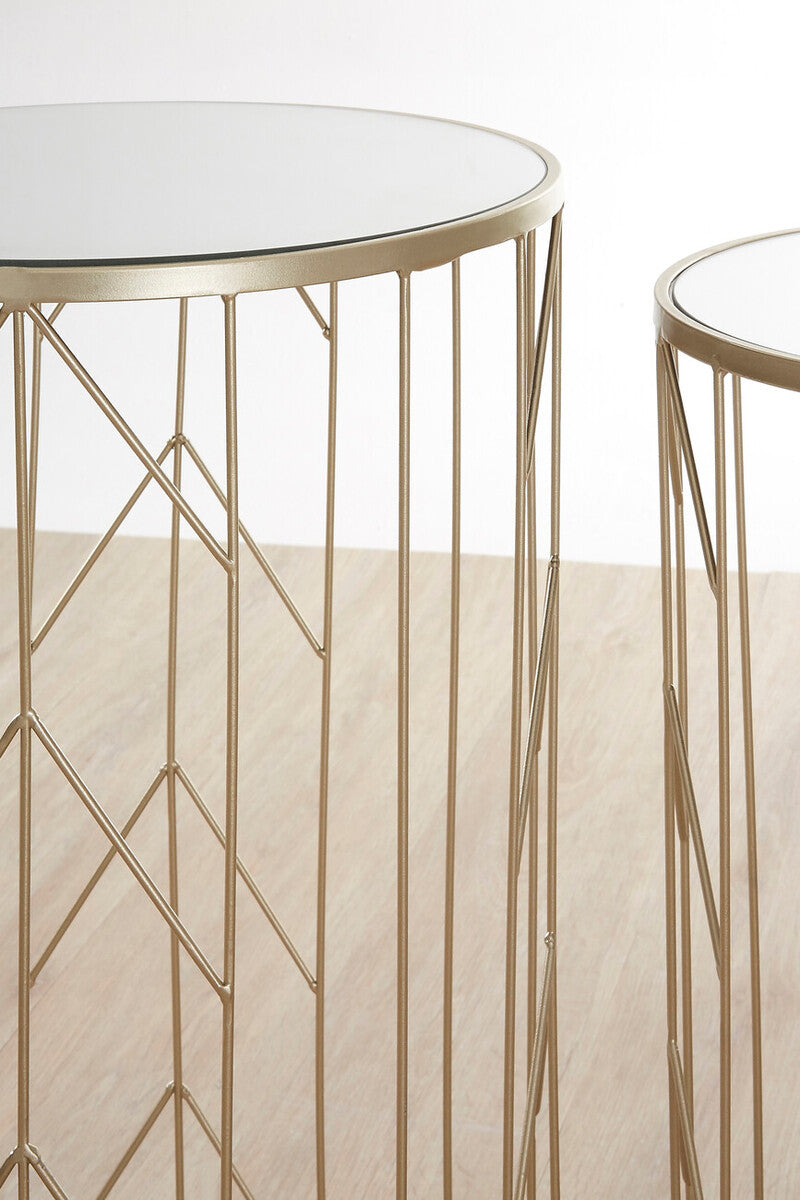Orsina Avantis Art Deco Side Tables – Set of 2 Champagne Mirrored