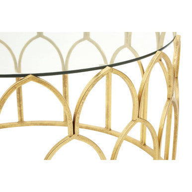 Orsina Merlin Round Glass Coffee Table | Gold Leaf Sculptural Frame