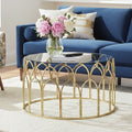 Orsina Merlin Round Glass Coffee Table | Gold Leaf Sculptural Frame