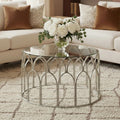 Orsina Merlin Round Glass Coffee Table – Silver Leaf Iron Frame