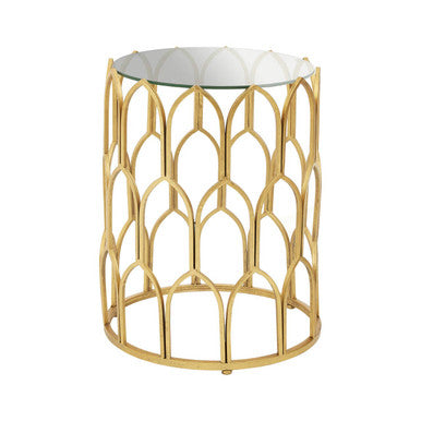 Orsina Merlin Gold Leaf Side Table – Geometric Glass Top End Table
