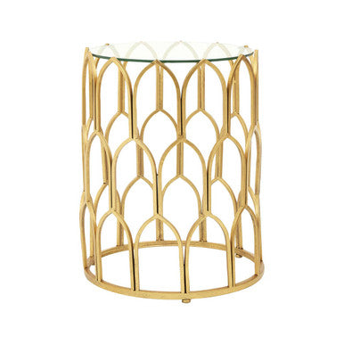 Orsina Merlin Gold Leaf Side Table – Geometric Glass Top End Table