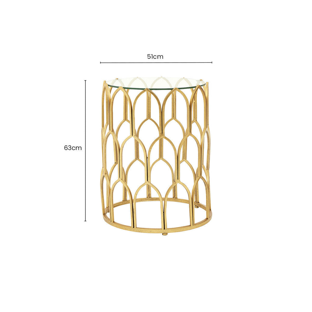 Orsina Merlin Gold Leaf Side Table – Geometric Glass Top End Table