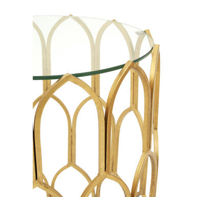 Orsina Merlin Gold Leaf Side Table – Geometric Glass Top End Table