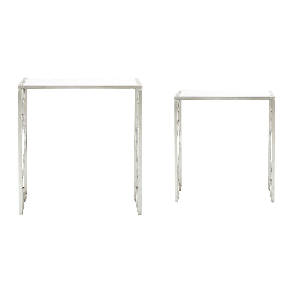 Orsina Merlin Silver Leaf Side Tables | Set of 2 Mirrored Glass Tops