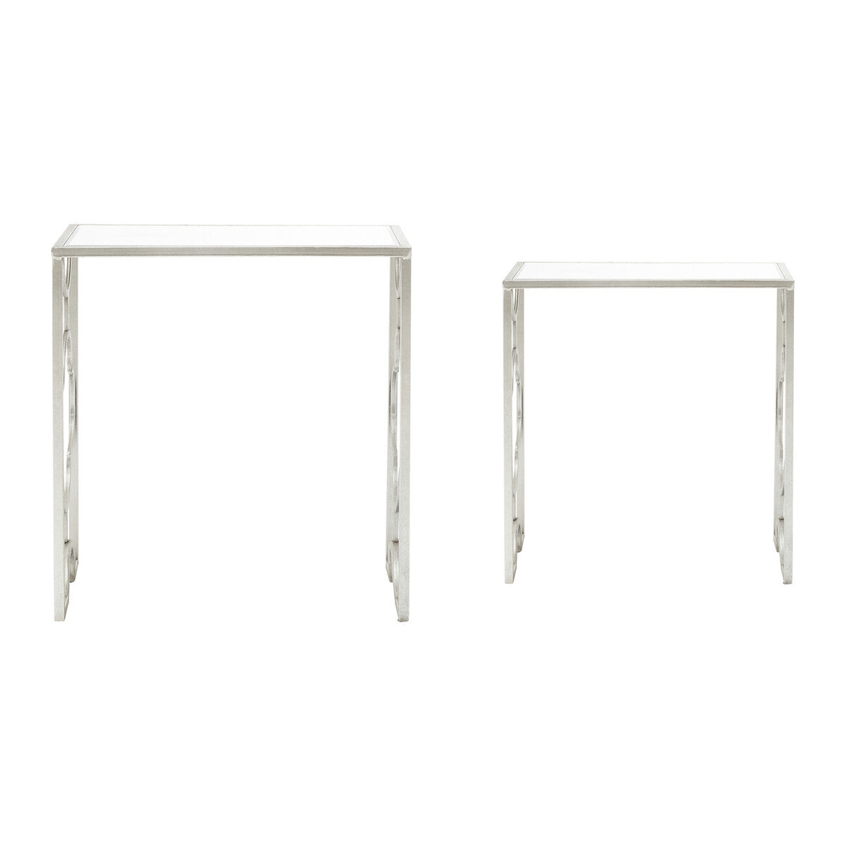 Orsina Merlin Silver Leaf Side Tables | Set of 2 Mirrored Glass Tops