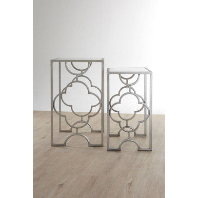 Orsina Merlin Silver Leaf Side Tables | Set of 2 Mirrored Glass Tops