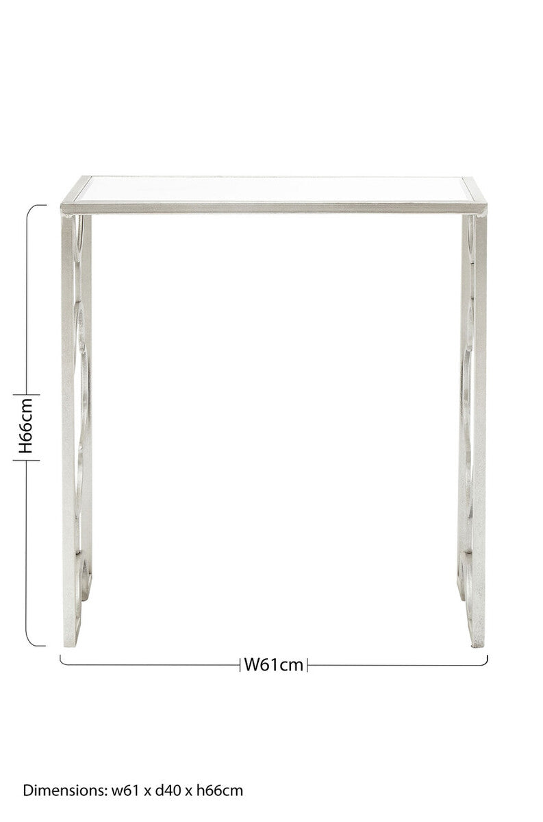 Orsina Merlin Silver Leaf Side Tables | Set of 2 Mirrored Glass Tops