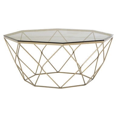Orsina Allure Hexagon Coffee Table – Tempered Glass & Brushed Nickel
