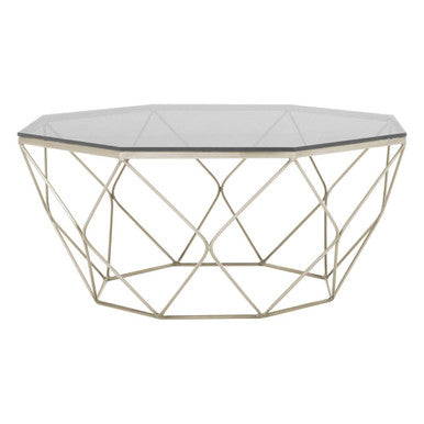 Orsina Allure Hexagon Coffee Table – Tempered Glass & Brushed Nickel