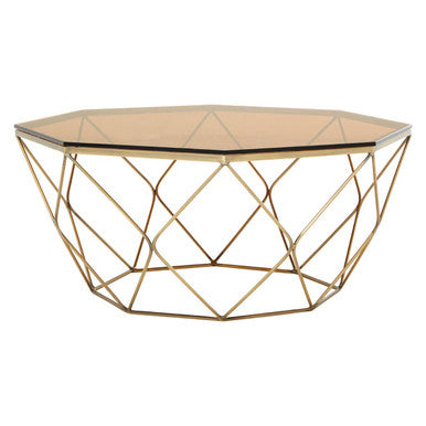 Orsina Allure Brushed Bronze Coffee Table | Amber Glass Geometric Base