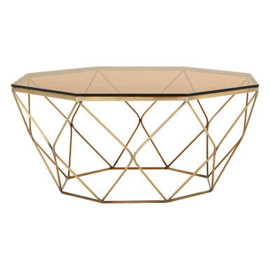 Orsina Allure Brushed Bronze Coffee Table | Amber Glass Geometric Base