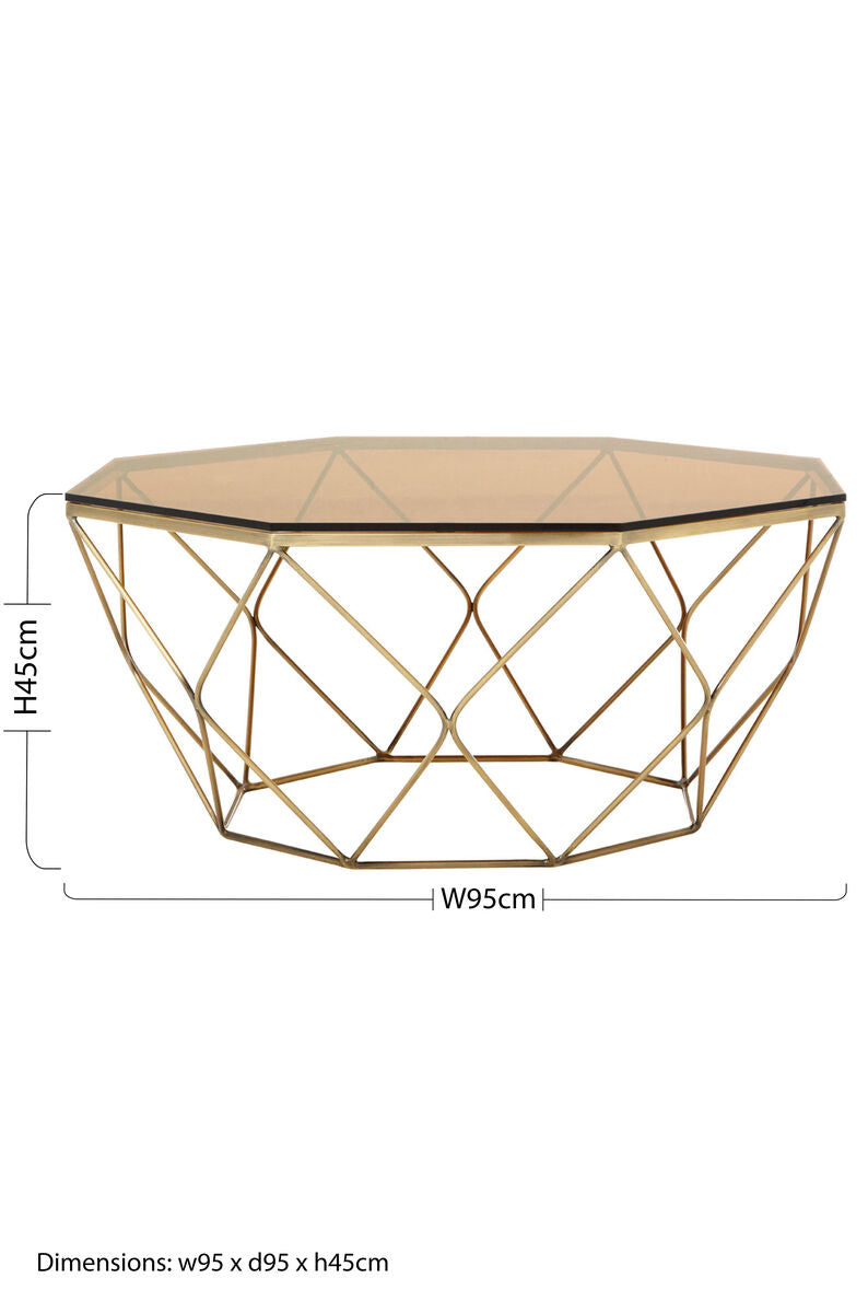 Orsina Allure Brushed Bronze Coffee Table | Amber Glass Geometric Base