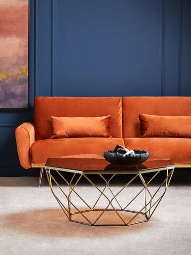 Orsina Allure Brushed Bronze Coffee Table | Amber Glass Geometric Base