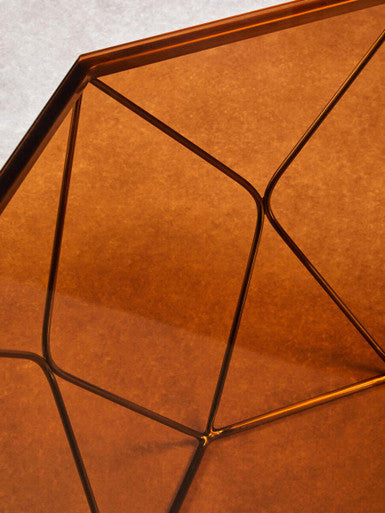 Orsina Allure Brushed Bronze Coffee Table | Amber Glass Geometric Base