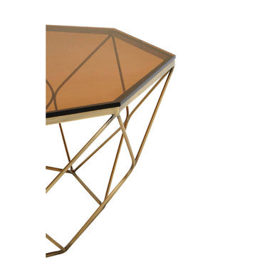 Orsina Allure Brushed Bronze Coffee Table | Amber Glass Geometric Base