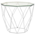 Orsina Hexagon End Table – Glass Top & Chrome Geometric Base