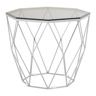 Orsina Octagonal End Table – Smoke Grey Glass & Brushed Nickel Base