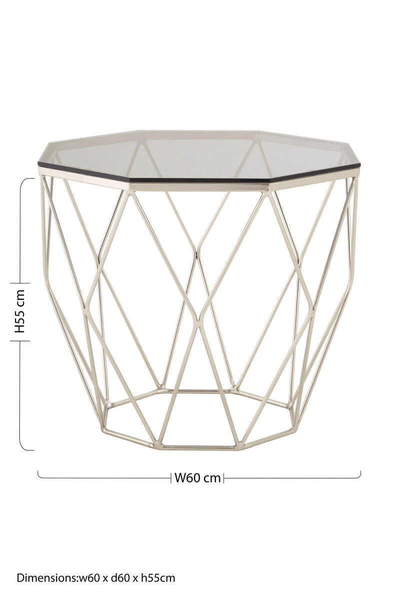 Orsina Octagonal End Table – Smoke Grey Glass & Brushed Nickel Base