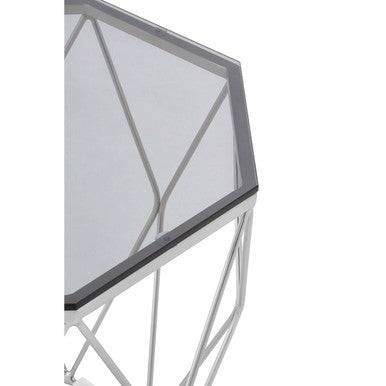 Orsina Octagonal End Table – Smoke Grey Glass & Brushed Nickel Base