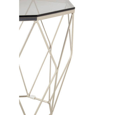 Orsina Octagonal End Table – Smoke Grey Glass & Brushed Nickel Base