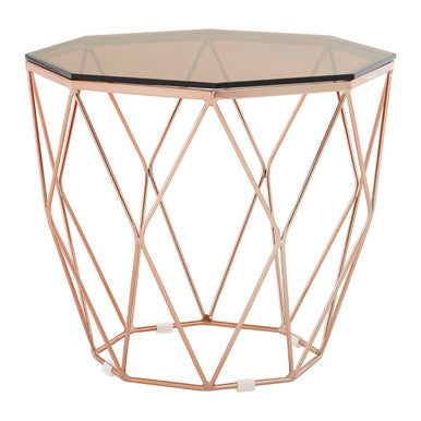 Orsina Allure Geometric Side Table – Rose Gold & Hexagonal Glass