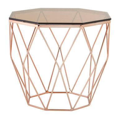 Orsina Allure Geometric Side Table – Rose Gold & Hexagonal Glass