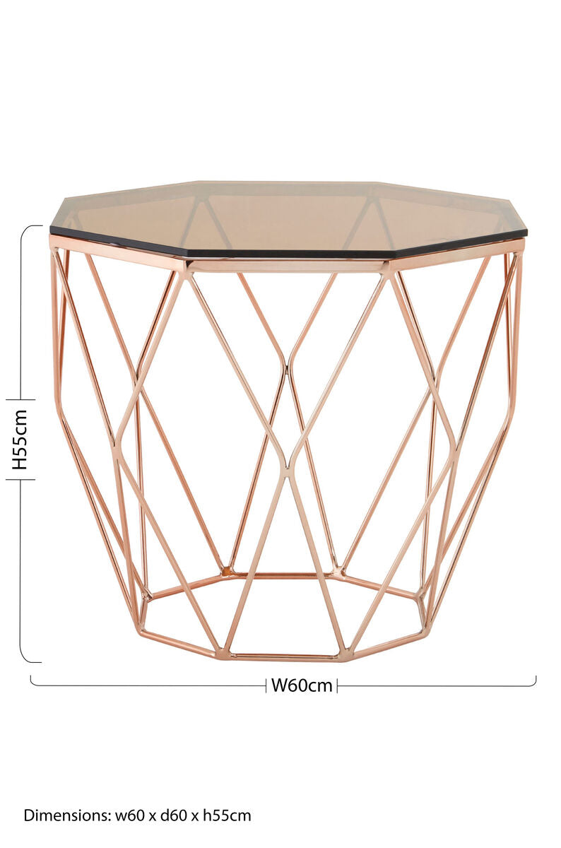 Orsina Allure Geometric Side Table – Rose Gold & Hexagonal Glass