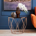 Orsina Allure Geometric Side Table – Rose Gold & Hexagonal Glass