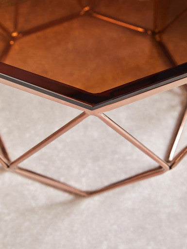 Orsina Allure Geometric Side Table – Rose Gold & Hexagonal Glass