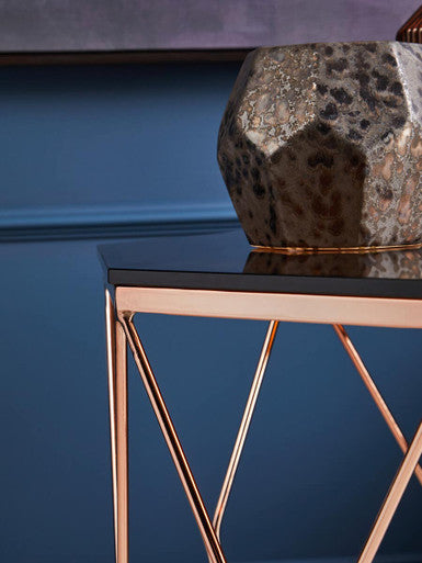 Orsina Allure Geometric Side Table – Rose Gold & Hexagonal Glass