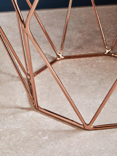Orsina Allure Geometric Side Table – Rose Gold & Hexagonal Glass
