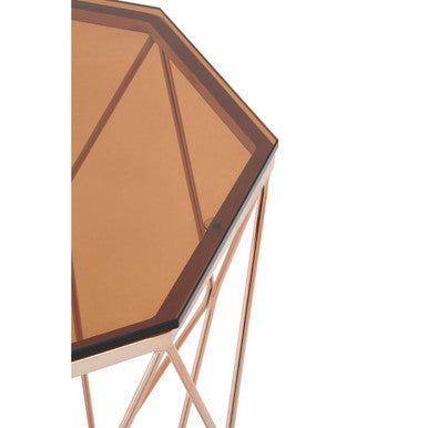 Orsina Allure Geometric Side Table – Rose Gold & Hexagonal Glass