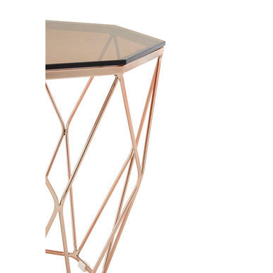 Orsina Allure Geometric Side Table – Rose Gold & Hexagonal Glass