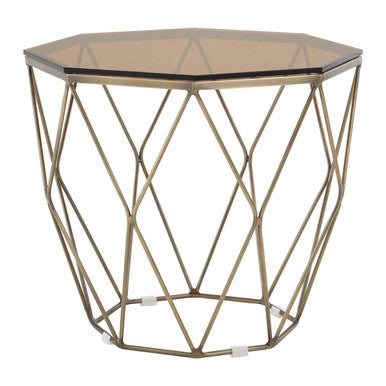 Orsina Allure Geometric Side Table – Brushed Bronze & Hexagonal Glass
