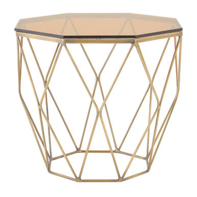 Orsina Allure Geometric Side Table – Brushed Bronze & Hexagonal Glass