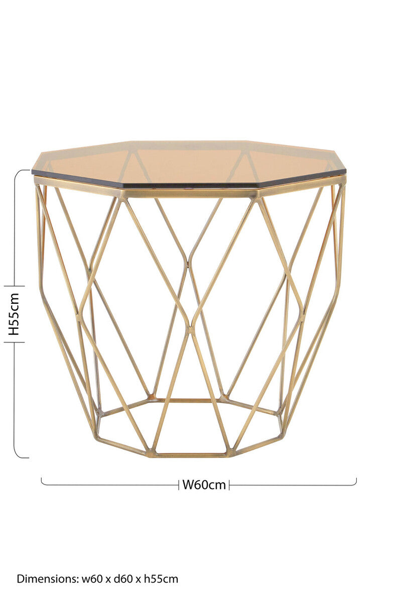 Orsina Allure Geometric Side Table – Brushed Bronze & Hexagonal Glass