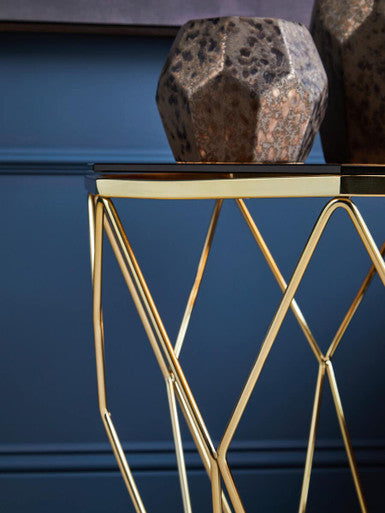 Orsina Allure Geometric Side Table – Brushed Bronze & Hexagonal Glass