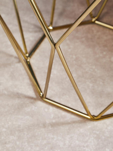 Orsina Allure Geometric Side Table – Brushed Bronze & Hexagonal Glass