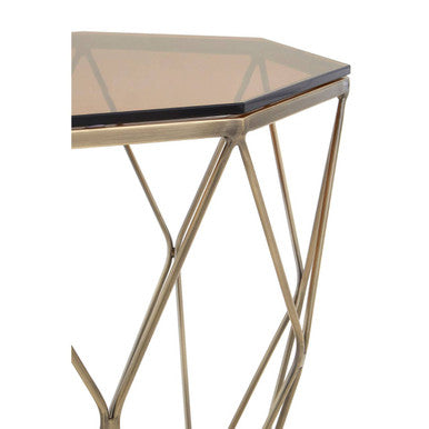 Orsina Allure Geometric Side Table – Brushed Bronze & Hexagonal Glass