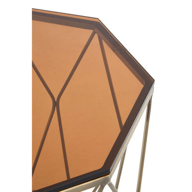Orsina Allure Geometric Side Table – Brushed Bronze & Hexagonal Glass
