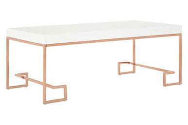 Orsina Allure White High Gloss Coffee Table with Rose Gold Legs