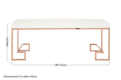 Orsina Allure White High Gloss Coffee Table with Rose Gold Legs